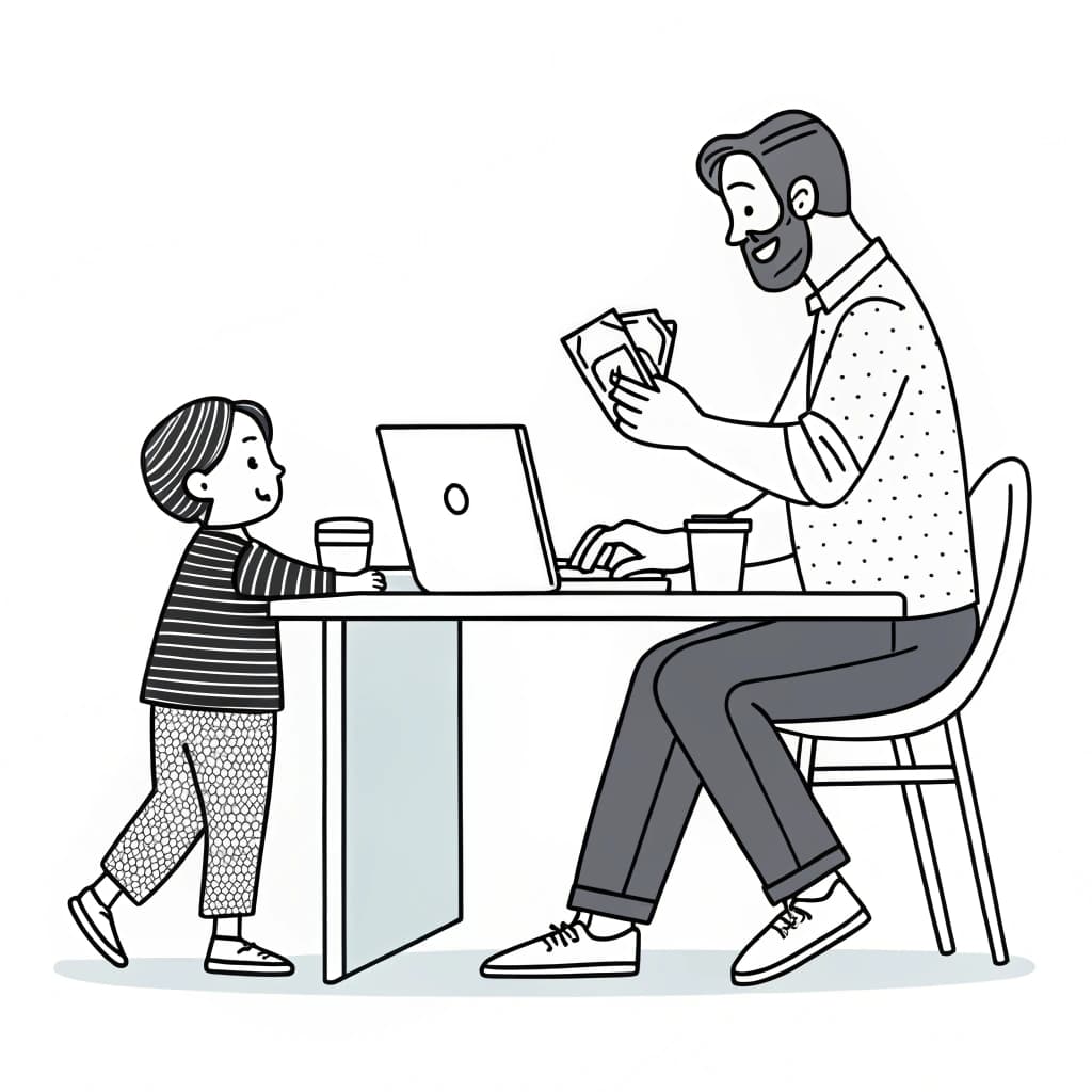 Dad and child, daily assistance